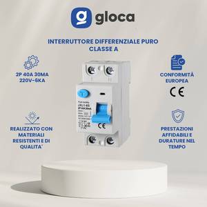 Gloca rccb เบรกเกอร์ขนาดเล็ก2P 40A 30mA 250V 50Hz Class A สำหรับครัวเรือน - Product Image 2