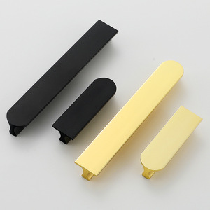 Poignées de porte d'armoire en alliage d'aluminium, style moderne minimaliste, or mat noir, non amovibles, fixation sur porte 5081 - Product Image 3