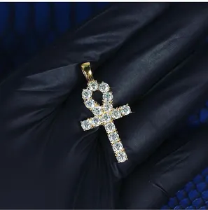 Nuovi gioielli da uomo in argento Hip Hop con diamanti ghiacciati Ankh egiziani pendenti collane croce pendente collana