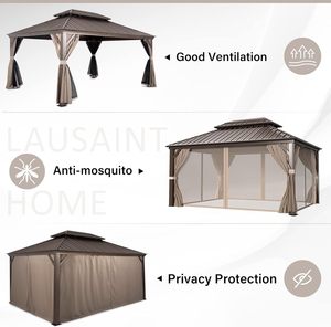 Gazebo à toit rigide 10'x12' avec moustiquaire, structure en aluminium imperméable, pavillon métallique permanent pour cour, patio et <span class=keywords><strong>jardin</strong></span> - Product Image 4