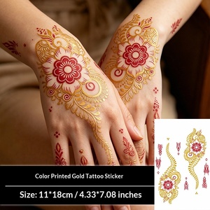 Autocollants de <span class=keywords><strong>tatouage</strong></span> en papier à motif floral en <span class=keywords><strong>dentelle</strong></span>, style ethnique, motifs colorés estampés à l'or, imperméables, longue durée, lavables, pour le dos et les <span class=keywords><strong>bras</strong></span> - Product Image 1