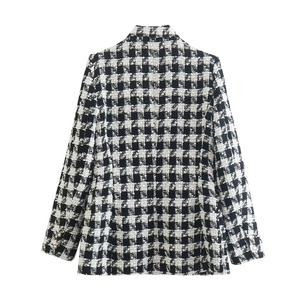 Veste Chic PB&ZA pour Femme, Nouvelle Mode 2022, <span class=keywords><strong>Blazer</strong></span> Rétro à Carreaux Pied-de-Poule à Manches Longues - Product Image 2