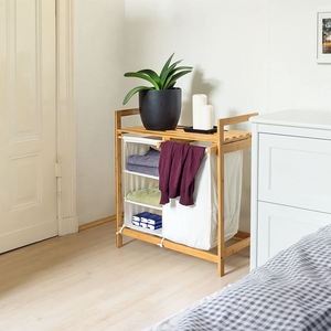 Commercio all'ingrosso 3 scomparti scaffale originale <span class=keywords><strong>cesto</strong></span> di bambù <span class=keywords><strong>cesto</strong></span> con tessuto di lino <span class=keywords><strong>bianco</strong></span> borsa di stoccaggio 3 livelli cassetto - Product Image 2