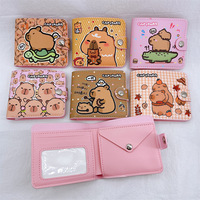 Dompet Kulit Capybara Model Kotak Leher Pendek Motif Cetak Lucu, Lipat, Tempat Kartu, Desain Kancing, Penyimpanan Koin, Laris Manis