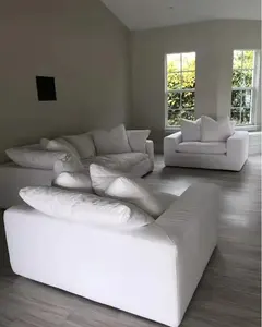 Juego de sofás modulares de tela con plumas de pato, cubierta extraíble, seccional, color blanco