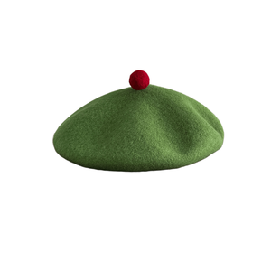 Béret en Laine de Haute Qualité Automne Hiver Chaud Couleur Unie Rétro Niche Vintage Style Artiste Français avec Pompon - Product Image 5