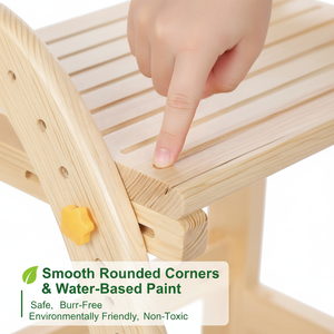 كرسي درج للأطفال الصغار قابل لتعديل الارتفاع بتصميم OEM/ODM، مع لوحة قدم أوسع للوقوف بشكل أكثر أمانًا، كرسي درج خشبي ناعم - Product Image 5
