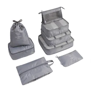 8 Set tas koper kompresi kubus kemasan penyusun bagasi penting perjalanan untuk Aksesori Perjalanan tas cucian sepatu