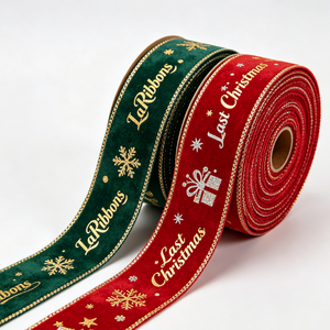 Ruban en gros-grain polyester/coton de Noël, 1-1/2 pouce, motif géométrique imprimé feuille d'or, simple face, certifié OEKO-TEX - Product Image 5
