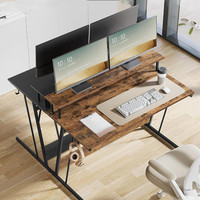 Escritorio de Juegos Moderno con Luces LED y Tomas de Corriente, Mesa para Computadora para 2 Monitores, 60 x 120 x 76 cm, para Oficina en Casa