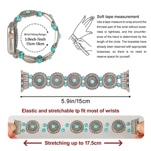 Correa de reloj inteligente con cuentas elásticas turquesa Bohemia, ajuste ajustable Universal para relojes, accesorio de moda con abalorios hechos a mano - Product Image 5