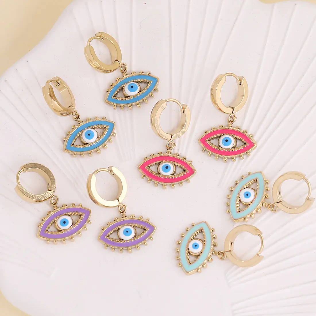 Bohemian Multi-Color Drop Oil Stainless Steel Blue Eye Stud Dangle Earrings Jewelry for Women