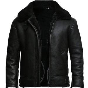 Mens Coated Stand Collar Hooded Breathable Windproof Yellow <b>Shearling</b> <b>Aviator</b> Leather <b>Jacket</b> - Product Image 1