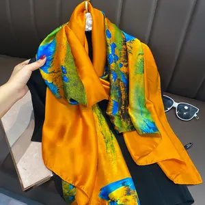 Lenço de seda floral para mulheres, lenço de seda com estampa personalizada