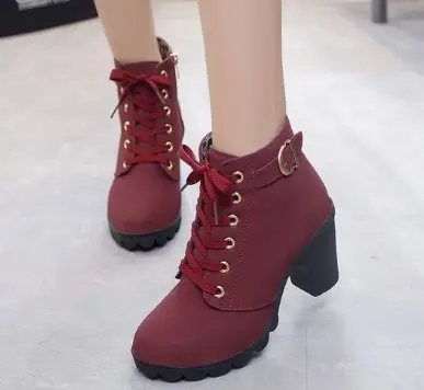 Hot Selling Women Dress Shoes High Heel Lace Up Ankle Booties Short Boots Casual Shoes Buckle Shoe For Ladies