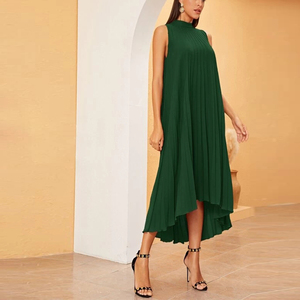 Corbata alta baja y vestido plisado sin mangas suelta más tamaño mujer elegante vestido de verano - Product Image 5