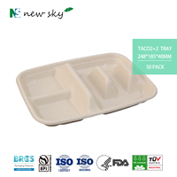 Nouveau plateau à tacos SKY personnalisé avec logo, en bagasse, micro-ondable, jetable, biodégradable et compostable, avec couvercle
