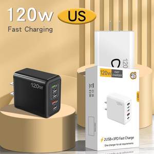 Nuevo cargador de teléfono móvil de aleación de aluminio PD120W 5V2.4A enchufe de EE. UU./UE/Reino Unido PD + 3USB adaptador multipuerto Compatible con todos los teléfonos QC3.0 - Product Image 3
