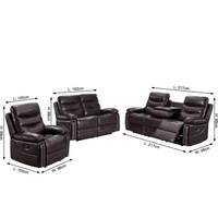 Ensemble de canapés sportifs réglables manuellement Frank Luxury, surpiqûres contrastées, cuir brun foncé, mobilier de salon 3 pièces