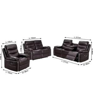 Juego de Sofás Deportivos Ajustables Manualmente Frank Luxury, Costuras en Contraste, Cuero Marrón Oscuro, Muebles de Sala de Estar de 3 Piezas - Product Image 3