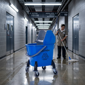 Vente directe d'usine, serpillière en plastique commerciale avec seau et essoreur, chariot à roulettes - Product Image 2