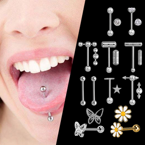 <span class=keywords><strong>Piercing</strong></span> sieraden industriële barbell ring met binnengewinde vlinder madeliefje bloem roestvrij staal tongring - Product Image 3