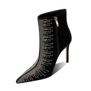 Bottines à talons aiguilles à bout pointu en strass <span class=keywords><strong>noir</strong></span> pour femmes, bottines en <span class=keywords><strong>daim</strong></span> scintillantes pour l'automne/hiver - Product Image 2