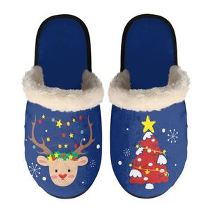 Factory Personalized Custom Christmas Santa Claus Reindeer Print Own Pattern Logo Winter Warm Cotton Home <strong>Slippers</strong> for <strong>Men</strong> Women - Product Image 4