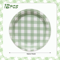 Assiettes en papier à carreaux verts de 7 pouces, jetables, pour fêtes, pique-niques, barbecues, buffets, traiteurs, fournitures directes