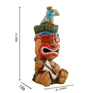 Estatua Tiki con Guitarra, Energía Solar, Figura de Resina con Ojos LED Brillantes, Decoración <span class=keywords><strong>Tropical</strong></span> para Patio o Bar - Product Image 6