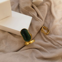Bague de 2 pièces en plaqué argent 925, style français rétro, émeraude