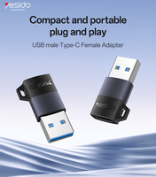 Adaptateur OTG Yesido USB2.0 18W à charge rapide en alliage d'aluminium USB mâle vers Type-C femelle GS34