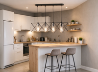 Suspension industrielle linéaire à 4 lumières, cadre en fil métallique noir géométrique, douille chromée E27, pour îlot de cuisine et salle à manger