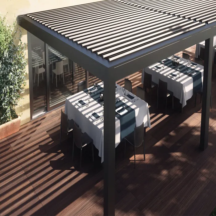 독특한 Design100 % 방수 태양 그늘 전망대 전동 Pergola 방수 알루미늄 루브르 지붕