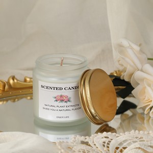 Bougie d'aromathérapie semi-artisanale en verre givré avec couvercle or rose, cadeau de fêtes, décoration d'intérieur, pour l'exportation - Product Image 2