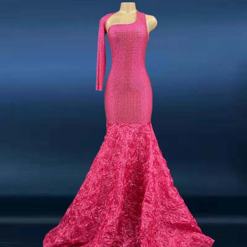 Novance Y2273 2022 वसंत नई आगमन पुष्प प्रिंट गुलाबी स्फटिक पोशाक एक कंधे पोशाक Bodycon पार्टी सगाई की पार्टी पोशाक