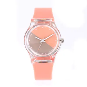 BOMAXE 7506 Designer Quartz Plastic Watch Kids Ultra-Thin Transparent PC Case Silicone Rubber Band Material Crystal Dial Window