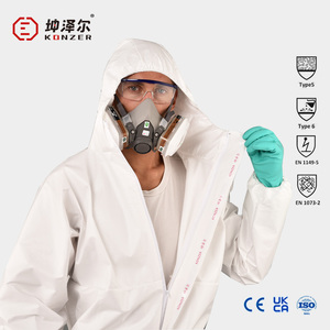 ชุดคลุมป้องกันแบบใช้แล้วทิ้งชนิดไม่ถักทอ สีขาว ป้องกันของเหลว รุ่น OEM ประเภท 5 6  ชุดทำงาน  ชุดป้องกันใยแก้ว - Product Image 4