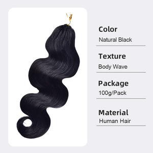Extensioni per capelli umani all'uncinetto pre-looped senza cuciture, colore naturale, grezzi vergini, ondulati, all'ingrosso, per donna - Product Image 1