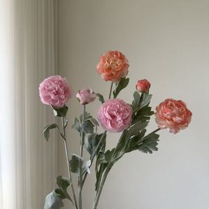 Bouquet de fleurs artificielles Junheyuan, 3 têtes de pivoines en soie floquée, décoration de bureau - Product Image 2