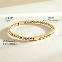 Bracelet en acier inoxydable avec perles dorées gravées au laser, design gravé au laser, plaqué or, cadeau unisexe