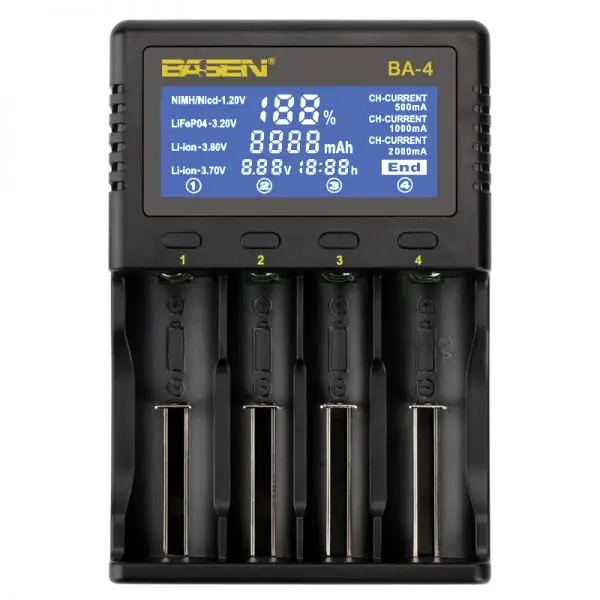 Chargeur de batterie li-ion BA4 4 baies us, 110-240V 50/60HZ DC 12V 18650