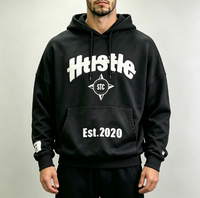 Sweat-shirts et pulls décontractés pour hommes en molleton épais noir avec étiquette tissée côtelée, patch brodé, style vintage