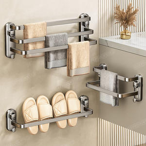 Toallero metálico Letera de 4 barras, montaje en pared con ventosas, diseño minimalista para almacenamiento en el baño - Product Image 2