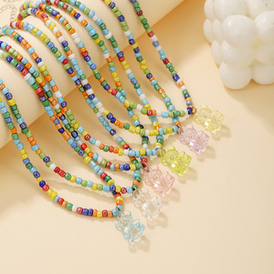 <span class=keywords><strong>Collana</strong></span> di perle di miglio di vetro da 4mm <span class=keywords><strong>con</strong></span> <span class=keywords><strong>collana</strong></span> <span class=keywords><strong>con</strong></span> ciondolo orsetto gioielli fai da te stile ragazza carina perline gioielli - Product Image 1