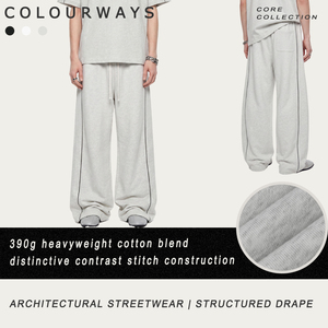 Pantalon <span class=keywords><strong>de</strong></span> jogging pour <span class=keywords><strong>homme</strong></span> en coton épais 14oz, coupe large et décontractée, style streetwear hip-hop, avec coutures contrastées - Product Image 1