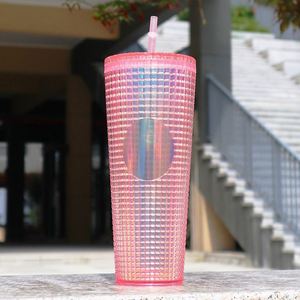 710Ml Double Wall Acrylic Water Large Capacity Rainbow Bottle Bling Laser <b>Cup</b> <b>Plastic</b> Party Queen Tumbler With Straw - Product Image 2