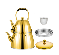 Bouilloire en acier inoxydable de style moyen-orient 1.0 + 2.5L bouilloire à sifflet commerciale pour restaurant hôtel bouilloire à thé avec infuseur