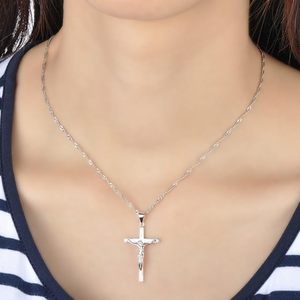 Collar con Colgante de Cruz Cristiana de Plata de Ley 925, Chapado en Oro Blanco con Circonita, para Compromiso, Boda, Fiesta - Product Image 5