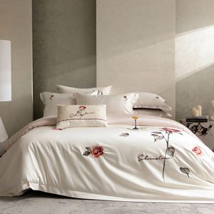 Juego de Cuatro Piezas de Algodón Puro de Fibra Larga, Bordado, Diseño Sólido, 600 Hilos, Estilo Europeo Americano, para Hospital y Hogar - Product Image 2